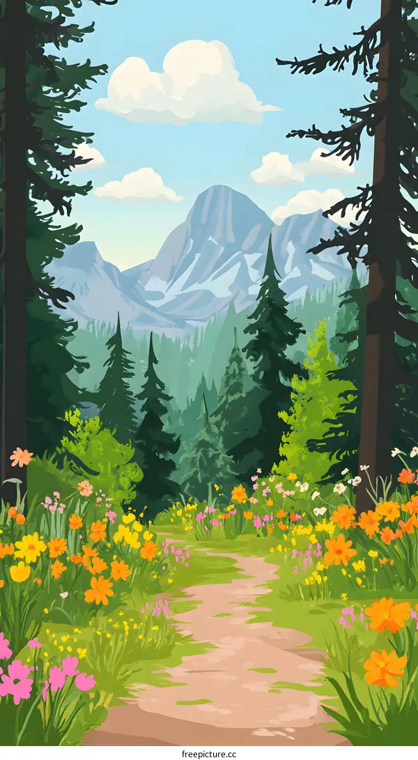 Mountain Path with Flower Fields