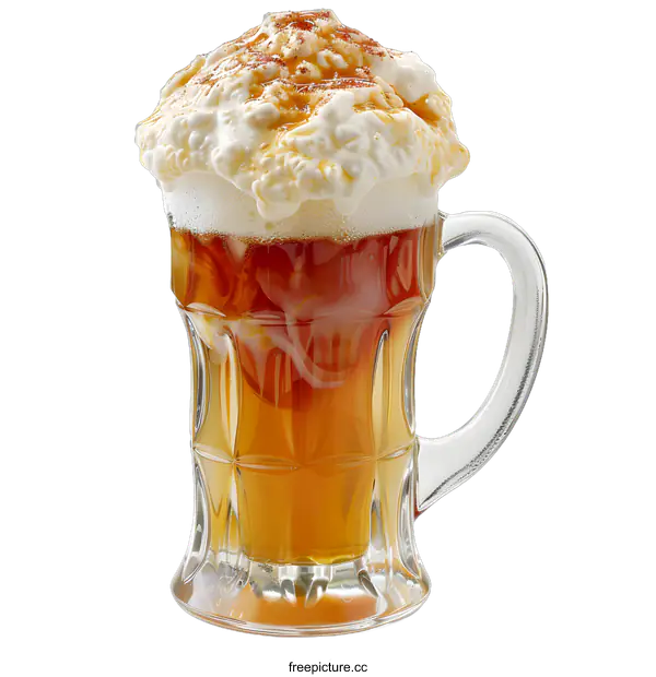 [Transparent Background PNG]Glass of Beer with Whipped Cream and Caramel