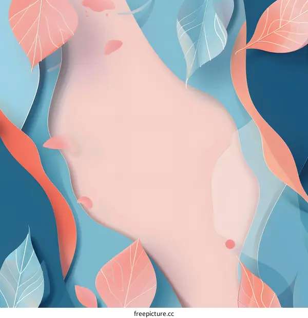 Abstract Pink and Blue Papercut Background with Leaves
