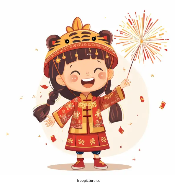 A little girl is celebrating the Chinese New Year