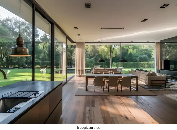 Modern Minimalist Home Interior Design With Large Windows