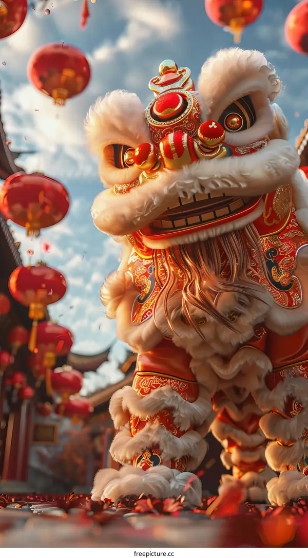 Lion Dance Performance During Chinese New Year Celebration