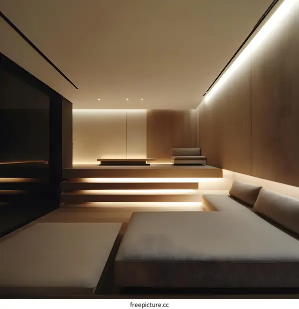 Minimalist Living Room Interior Design with Warm Lighting