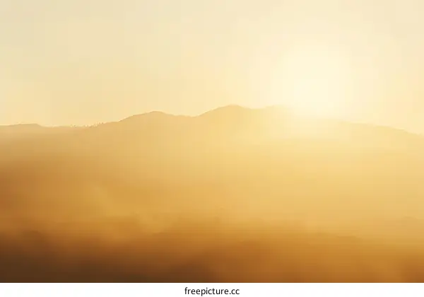 Golden Hour Mountain Landscape with Fog