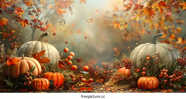 Pumpkins and Fall Leaves