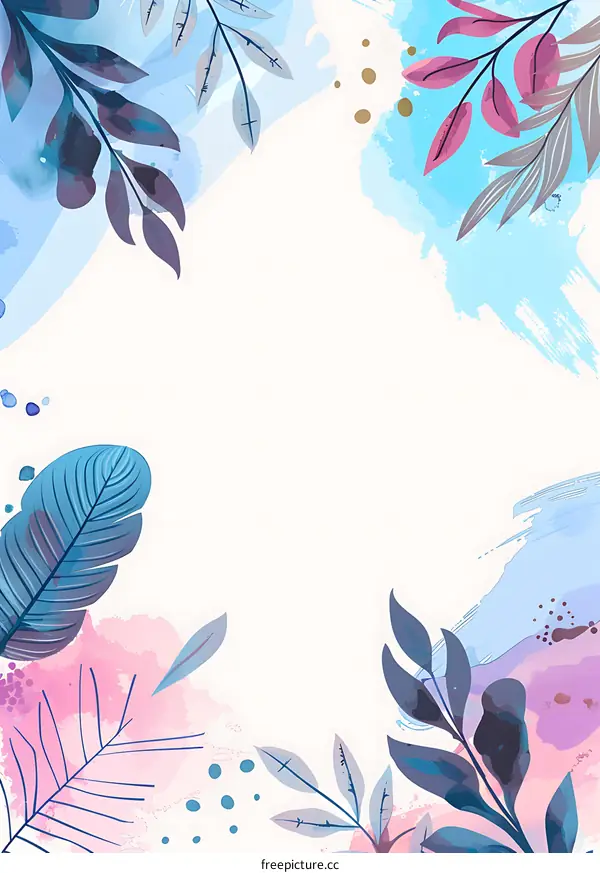 Watercolor Floral Illustration Background with Blue and Pink