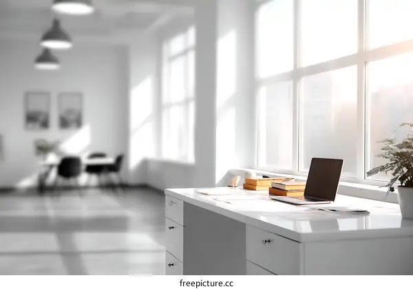 Modern Office Desk with Laptop by the Window