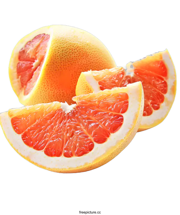 [Transparent Background PNG]Freshly Cut Ripe Grapefruit Slices on White Background