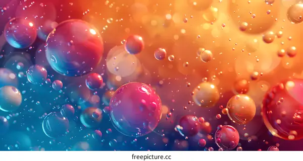 Colorful soap bubbles floating in water