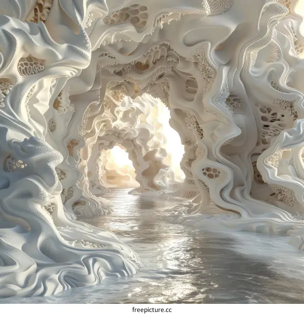 Organic Cave with River Flowing Through