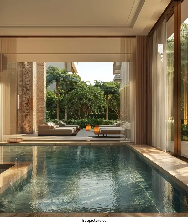 Modern Spa Pool with Outdoor Garden View