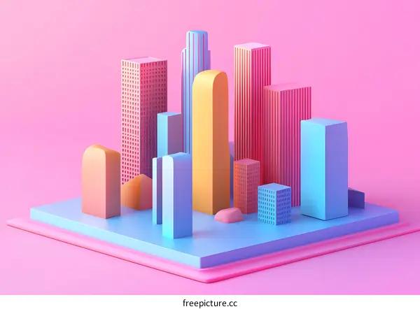 Minimalist Cityscape with Vibrant Colors
