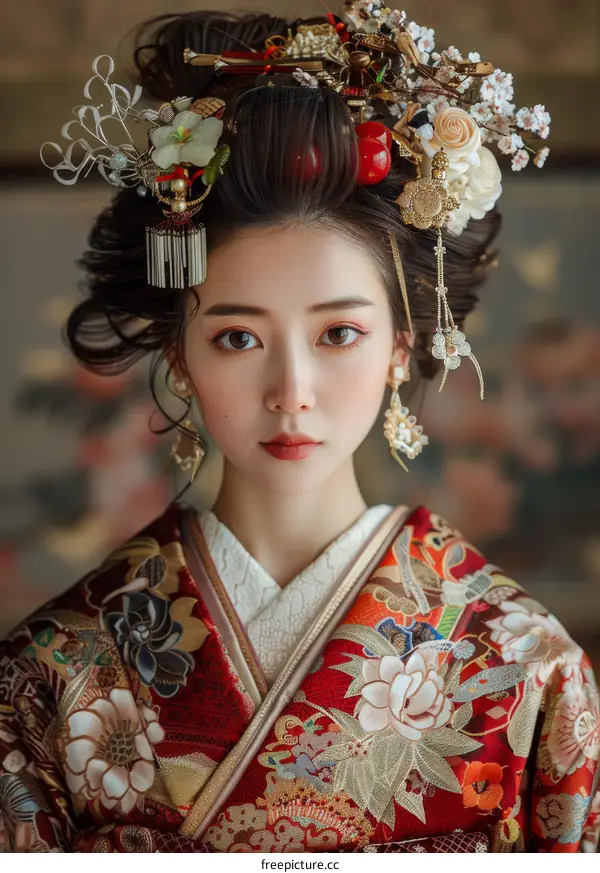 Portrait of a Japanese woman in traditional kimono