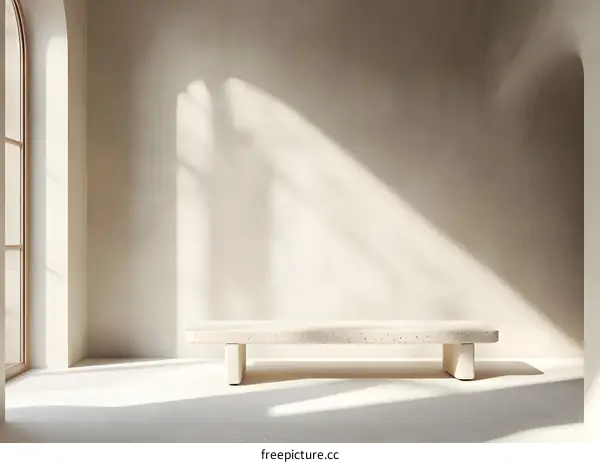Minimalist Interior Design with Stone Bench and Sunlight