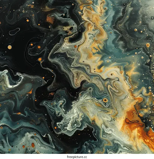 Abstract Swirl Painting in Blue, Green, Yellow, and White