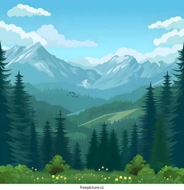 Mountain Forest Landscape Illustration