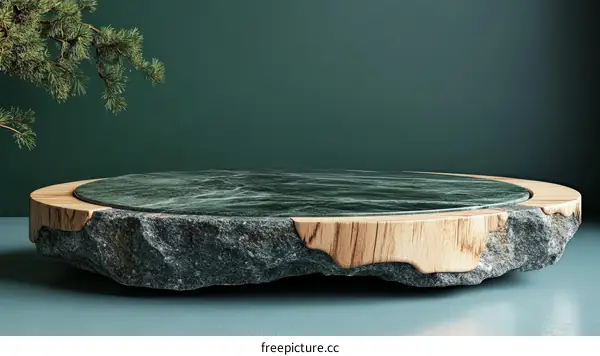 Modern Minimalist Wooden and Stone Display Stand