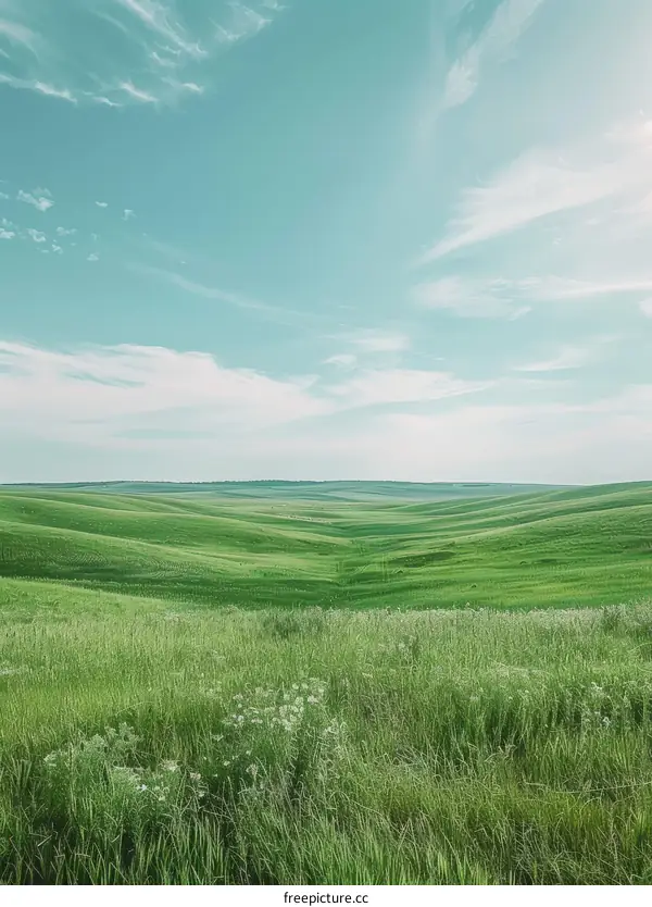 Rolling Green Hills Under Blue Sky