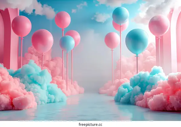 Pastel Dreamy Balloons and Clouds Scene
