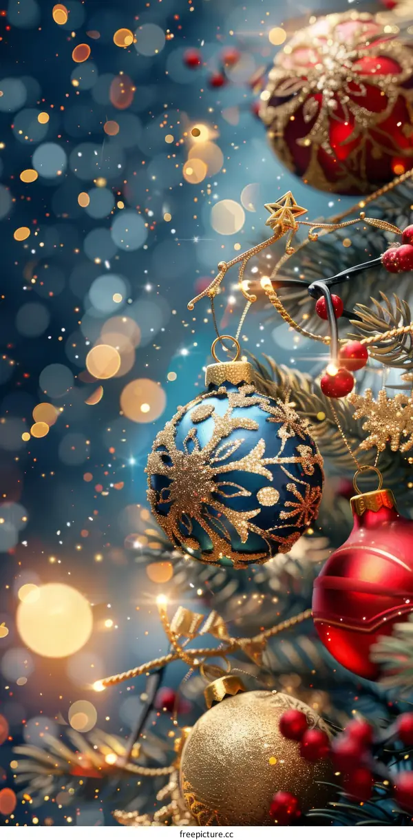 Festive Christmas Tree Decorated with Ornaments and Lights