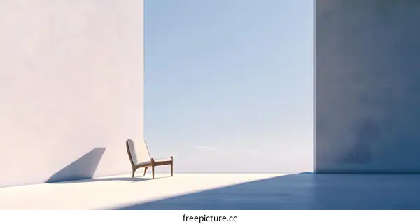 Minimalist White Chair On Terrace With Sky Background