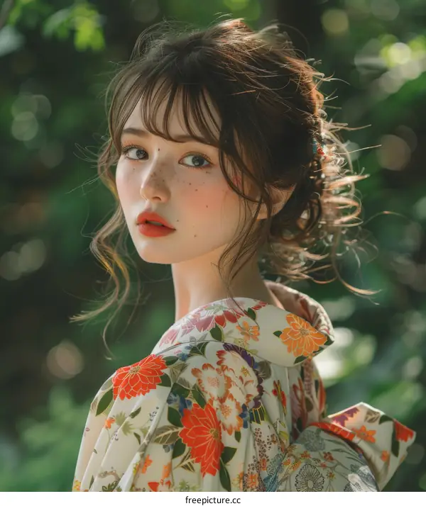 Beautiful Asian Woman in Traditional Japanese Dress
