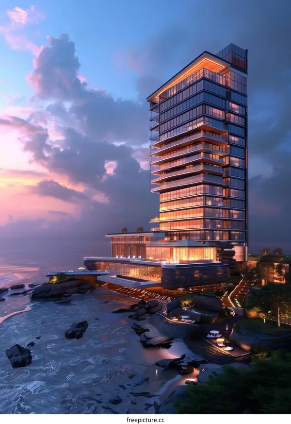 Modern Coastal Hotel Architecture Illustration