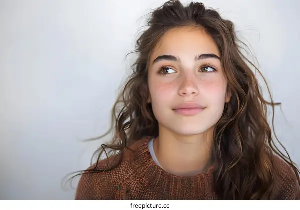 Portrait of a beautiful young woman with freckles