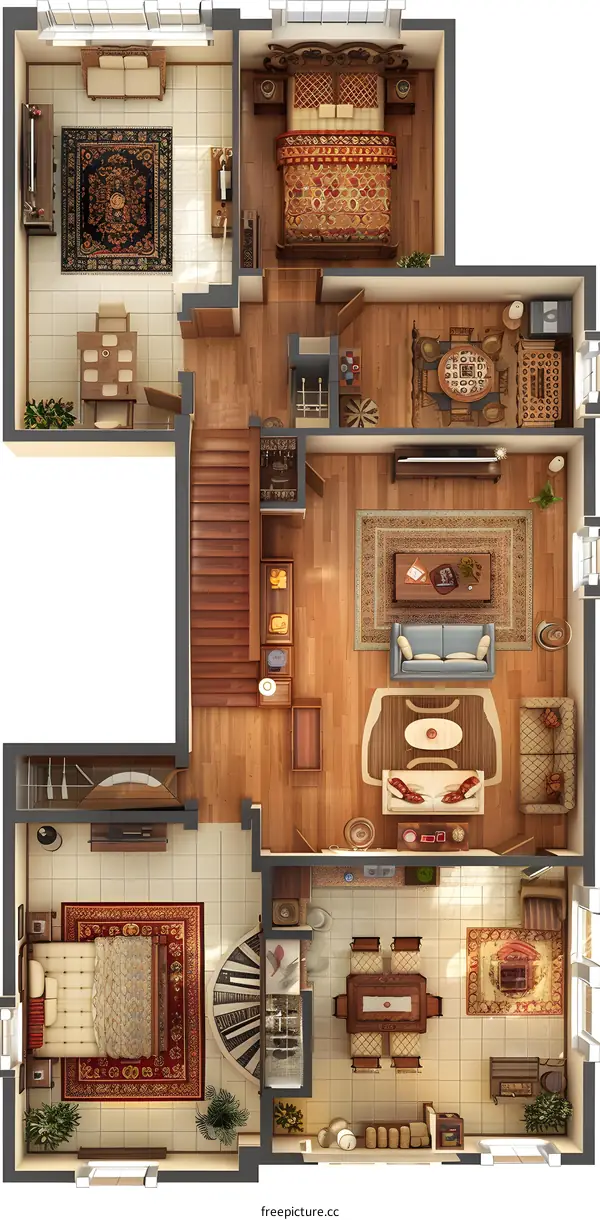 The blueprint of a three-story house