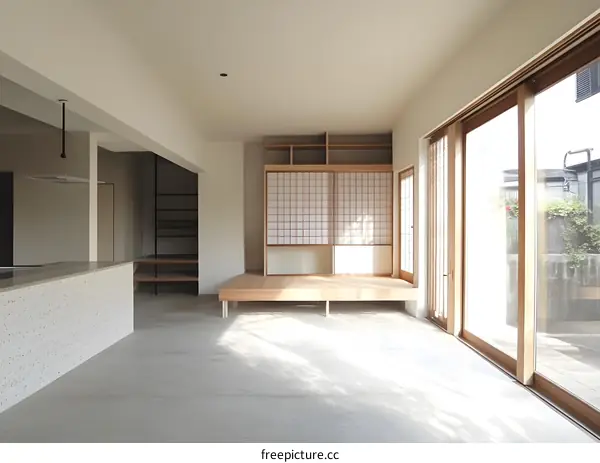 Modern Japanese Style Interior Design with Wooden Floor and Sliding Doors