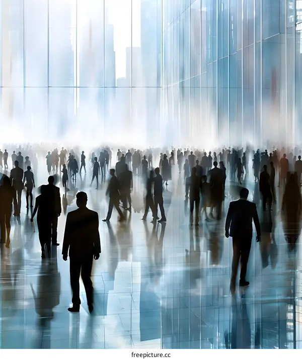 Silhouettes of People Walking in a Modern City Building