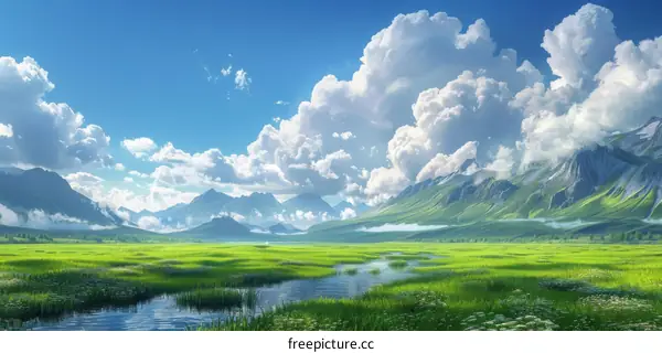 Stunning Mountain Valley Landscape Illustration