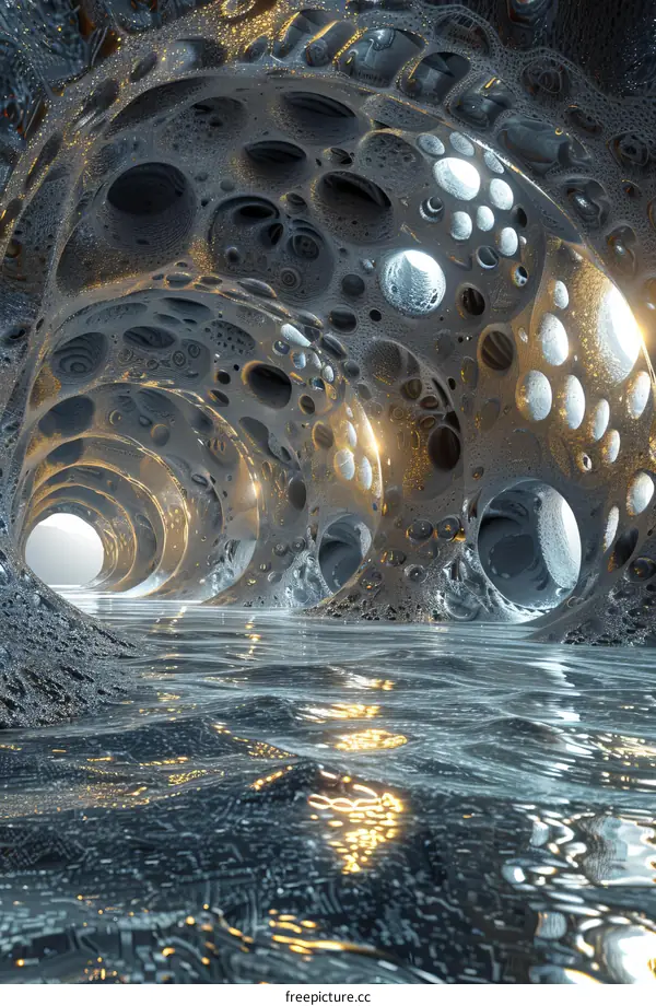 Glowing River in a Surreal Organic Tunnel