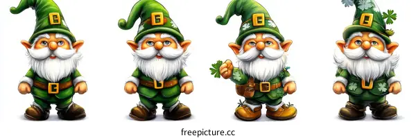 Four Cute Leprechauns in Green Outfits