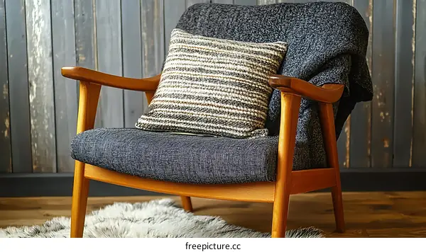 Modern Wooden Armchair with Cozy Throw