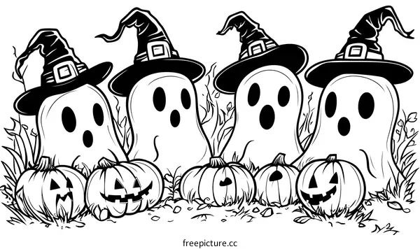 Halloween Ghosts and Pumpkins Coloring Page