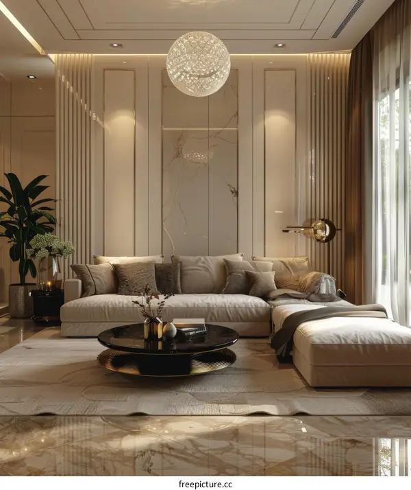 Modern Luxury Living Room Interior Design with Beige and Gold Accents