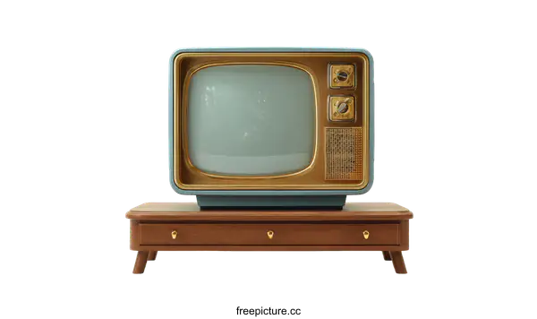 [Transparent Background PNG]Retro Television Set on Wooden Stand