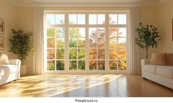 Autumn Sunlight Illuminating a Cozy Living Room