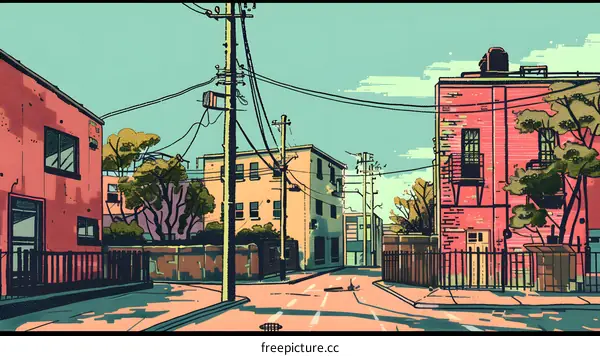 Colorful Illustration of a Back Alley in an Urban Area