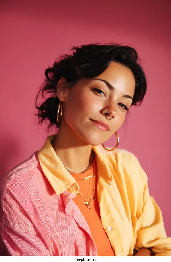 Portrait of a Stylish Young Woman in Trendy Colors