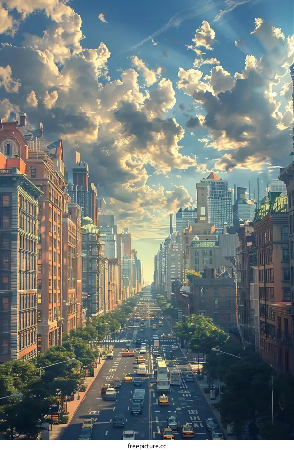 City Street Urban Skyline View Illustration