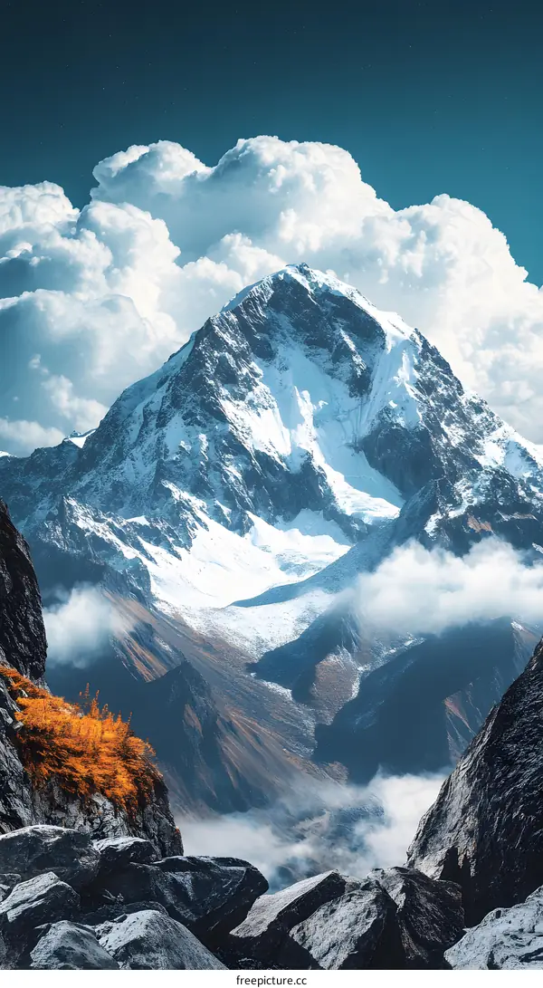 Mountain Peak with Clouds and Fog