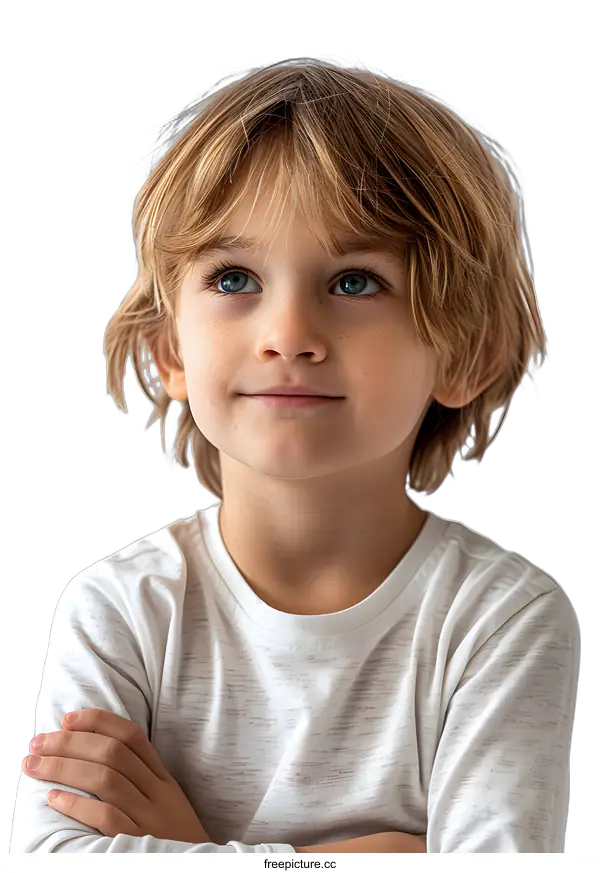 [Transparent Background PNG]Portrait of a Young Boy with Blonde Hair and Blue Eyes