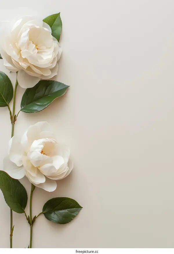 White Roses On A Beige Background
