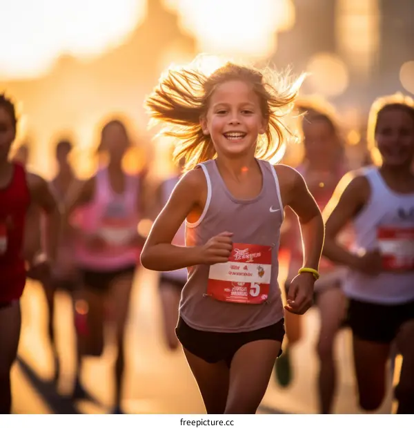 Young girl running in a race