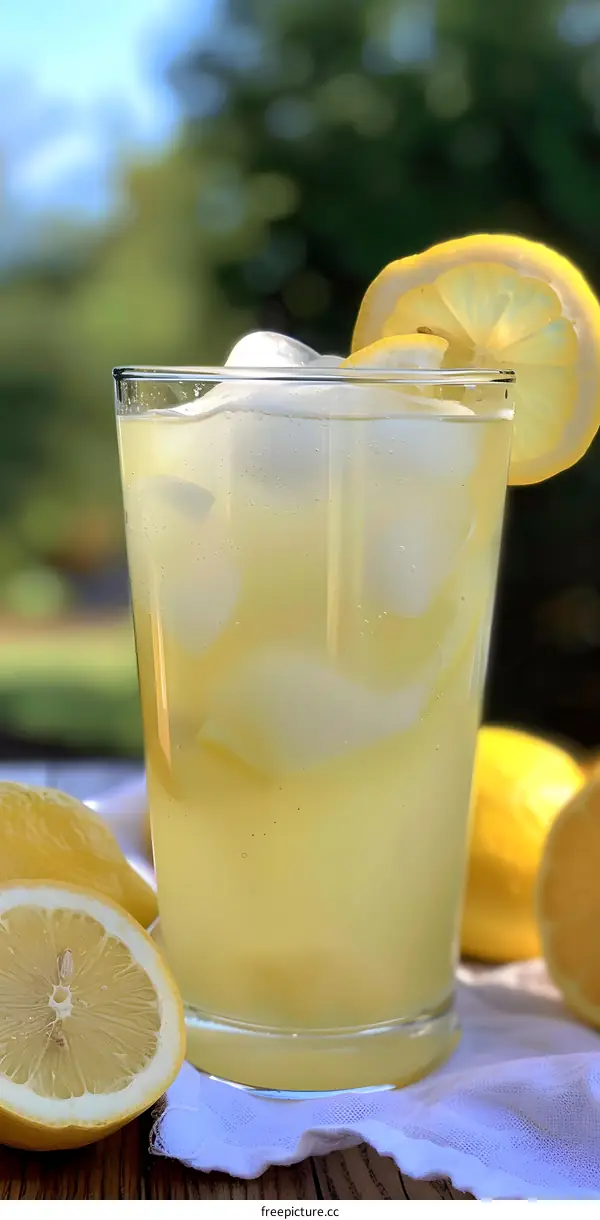 Refreshing Summer Lemonade with Ice and Lemon Slices
