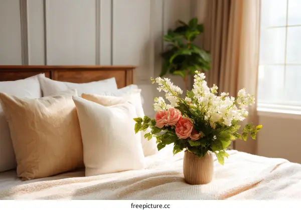 Cozy Bedroom with Fresh Flowers