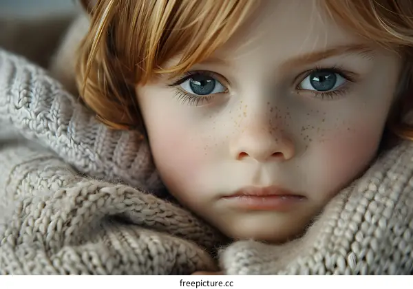 Portrait of a young redheaded girl with freckles