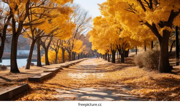The golden path in autumn
